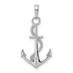 14K White Gold Gold Polished Anchor W/Rope Pendant