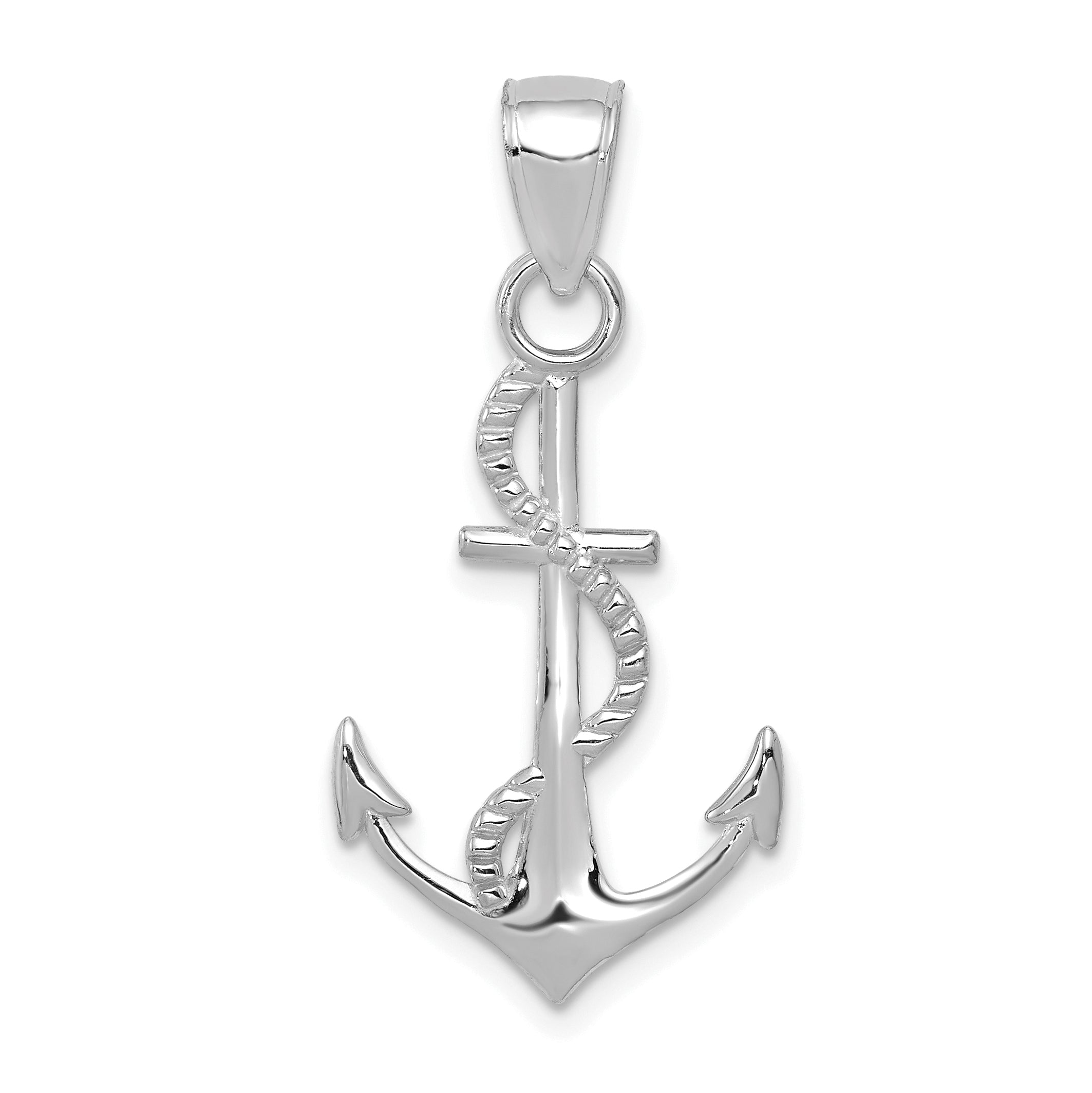 14K White Gold Gold Polished Anchor W/Rope Pendant