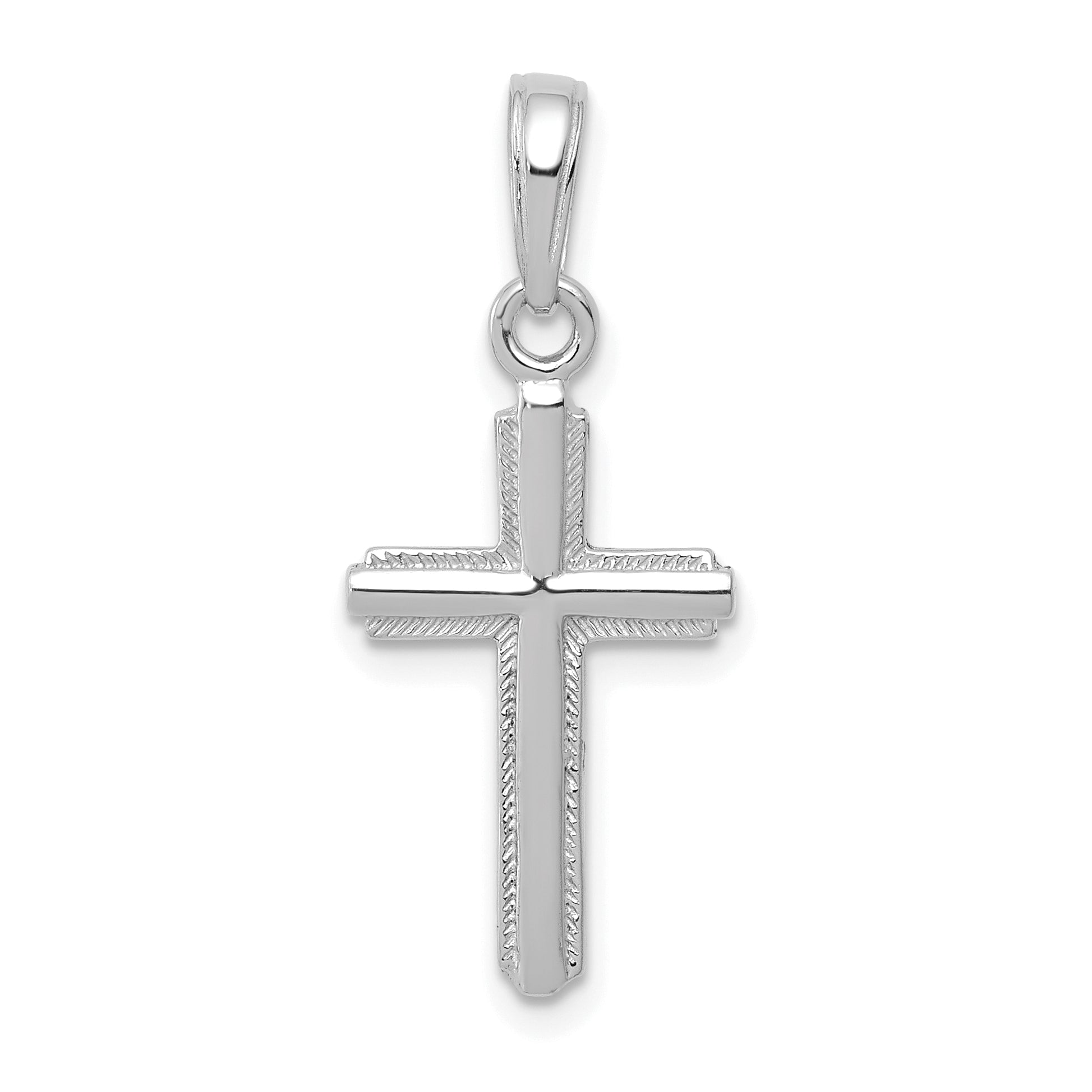 14K White Gold Polished Cross With Striped Border Pendant
