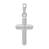 14K White Gold Polished Cross With Striped Border Pendant