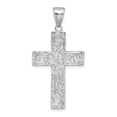 14K White Gold Polished/Textured Nugget Style Cross Pendant