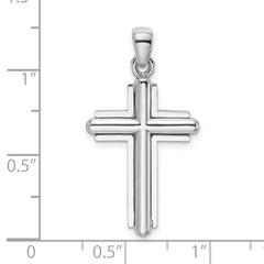 14K White Gold 2-D Beveled Stick Cross Charm