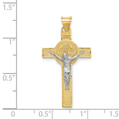 14k Two-Tone Crucifix Reverses to St. Benedict Medal Pendant