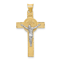 14k Two-Tone Crucifix Reverses to St. Benedict Medal Pendant