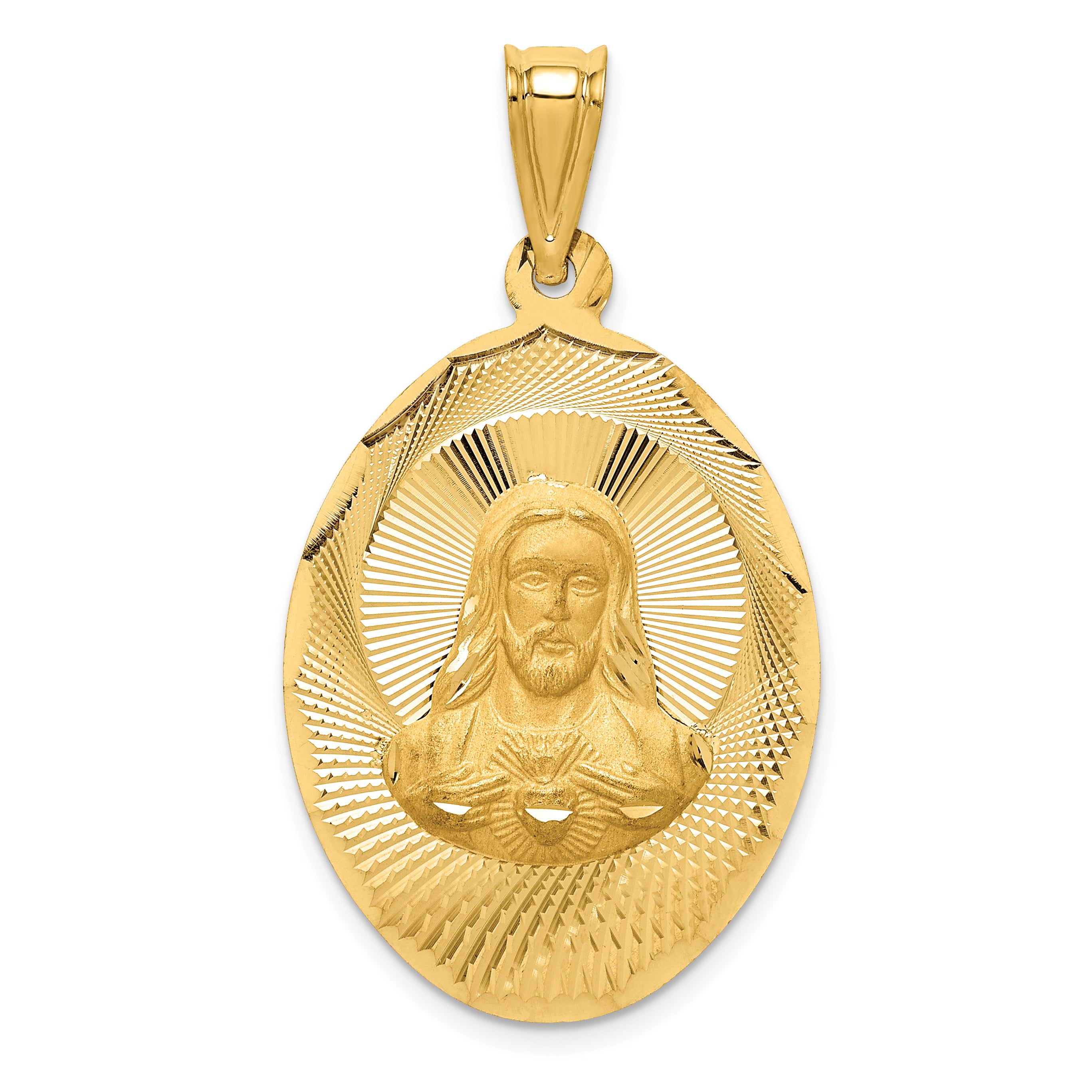 14K Polished D/C Sagrado Corazon Oval Pendant
