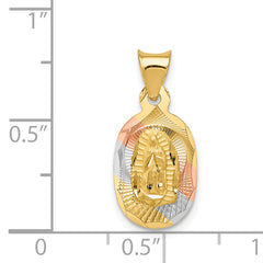 14K w/Rhodium D/C Lady Of Guadalupe Oval Pendant