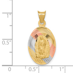 14K w/Rhodium D/C Lady Of Guadalupe Oval Pendant