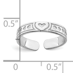 14K White Gold Polished Hearts Toe Ring