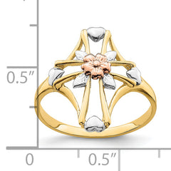 14K Two-tone W/White Rhodium Polished Cross w/Flower Ring