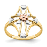 14K Two-tone W/White Rhodium Polished Cross w/Flower Ring
