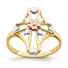 14K Two-tone W/White Rhodium Polished Cross w/Flower Ring