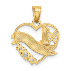 14k and White Rhodium CZ #1 DAUGHTER Heart Pendant