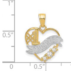 14k and White Rhodium CZ #1 DAUGHTER Heart Pendant