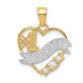 14k and White Rhodium CZ #1 DAUGHTER Heart Pendant