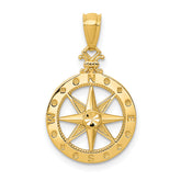 14k Diamond-cut Polished Compass Pendant
