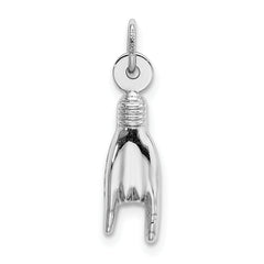 14K White Gold 3-D Rock On Sign Charm