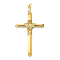 14K Polished with Center Wrap Tube Cross Pendant