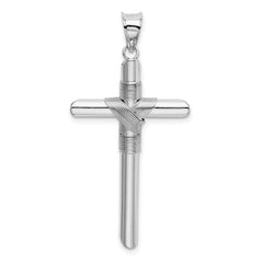 14K White Gold with Center Wrap Tube Cross Pendant