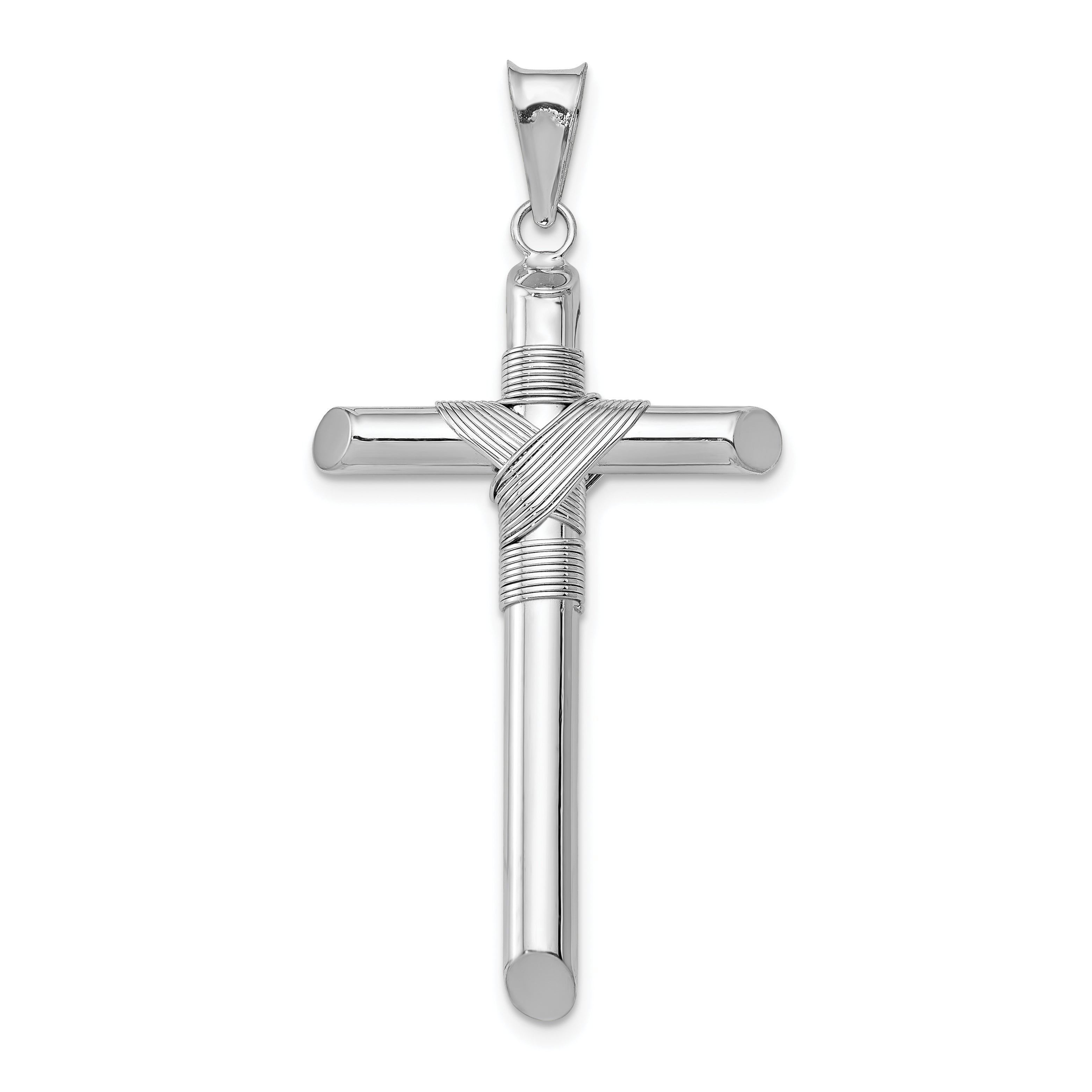 14K White Gold with Center Wrap Tube Cross Pendant
