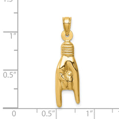 14K 3-D Hollow Rock On Sign Charm