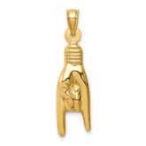 14K 3-D Hollow Rock On Sign Charm