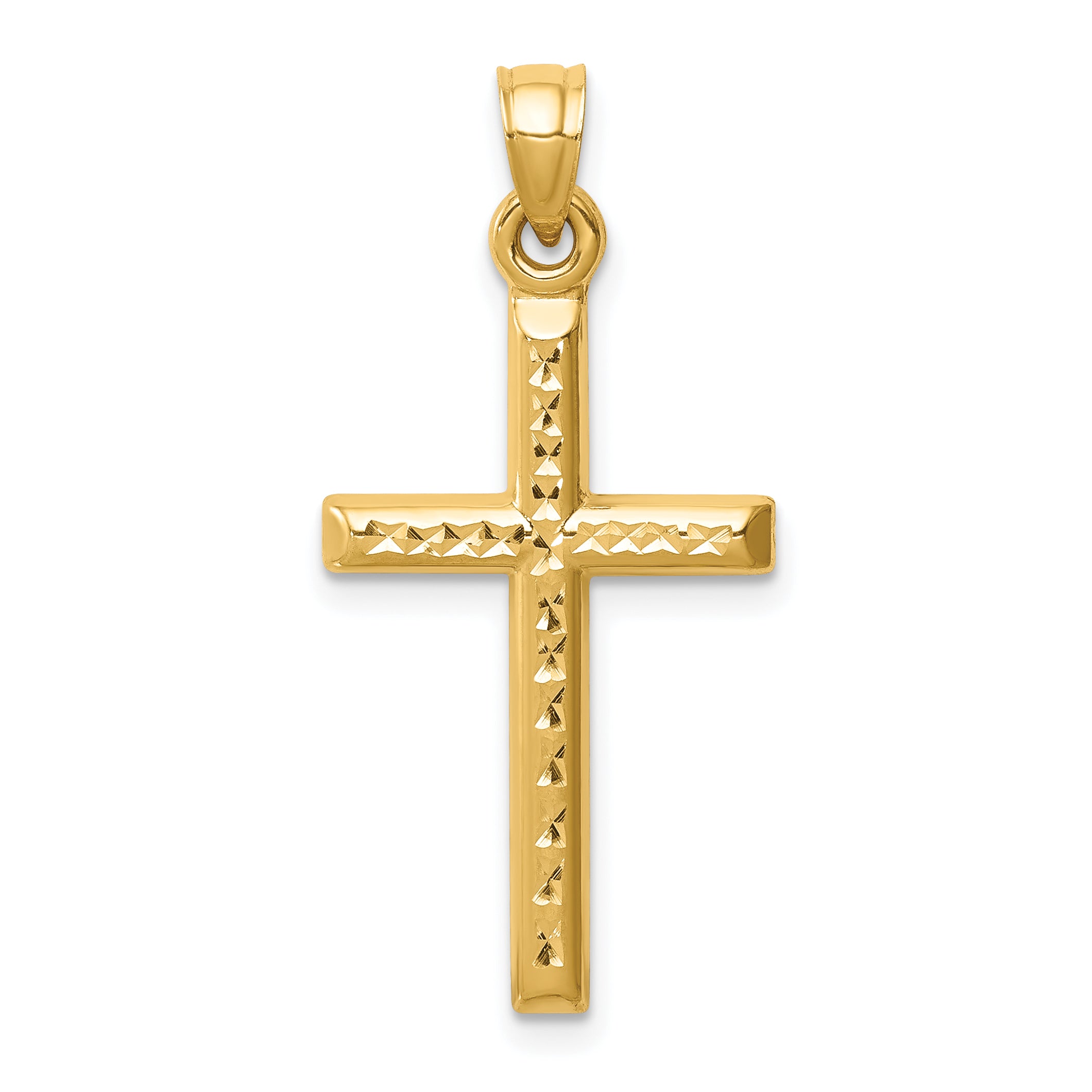 14k Hollow Diamond-cut Cross Pendant