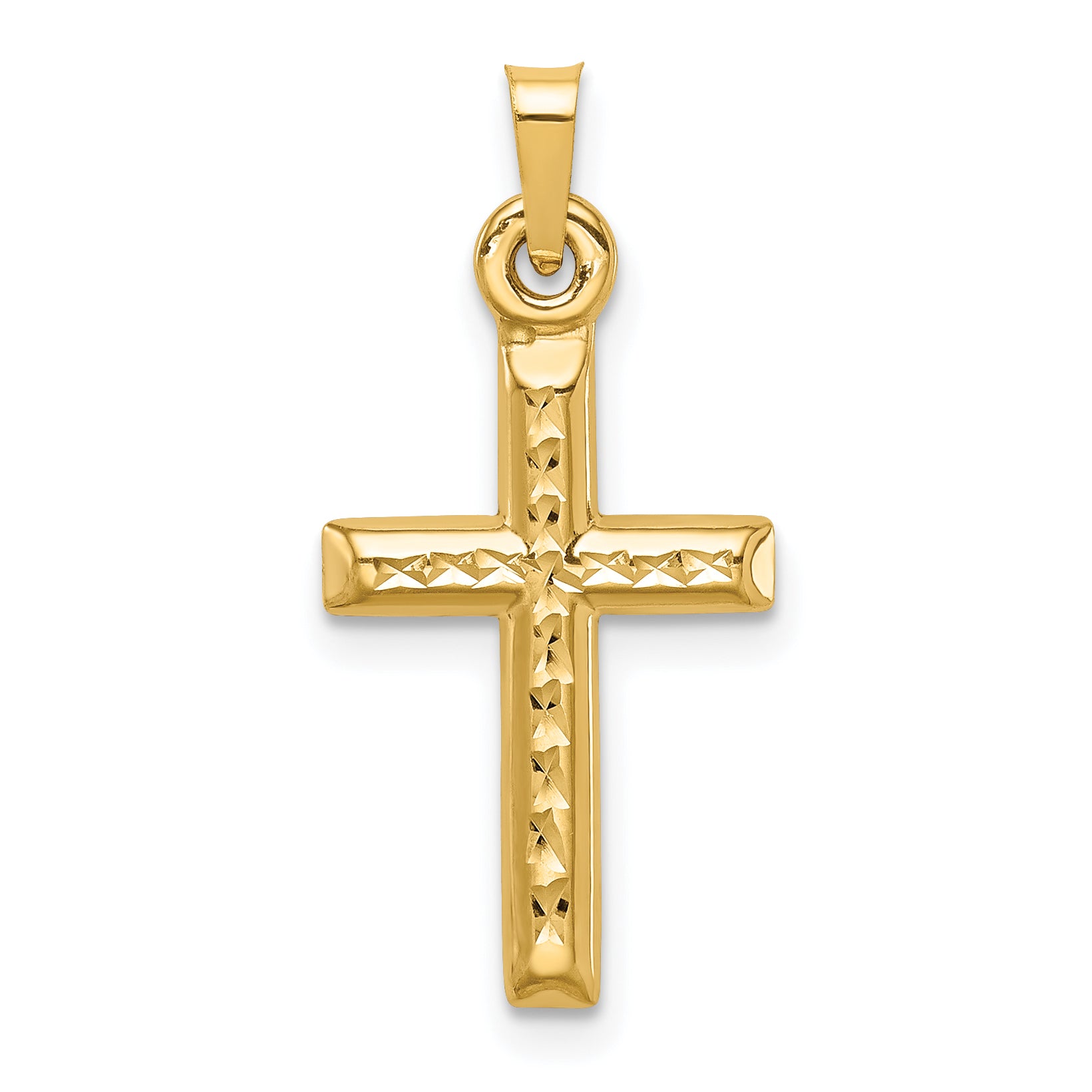 14k Hollow Diamond-cut Cross Pendant