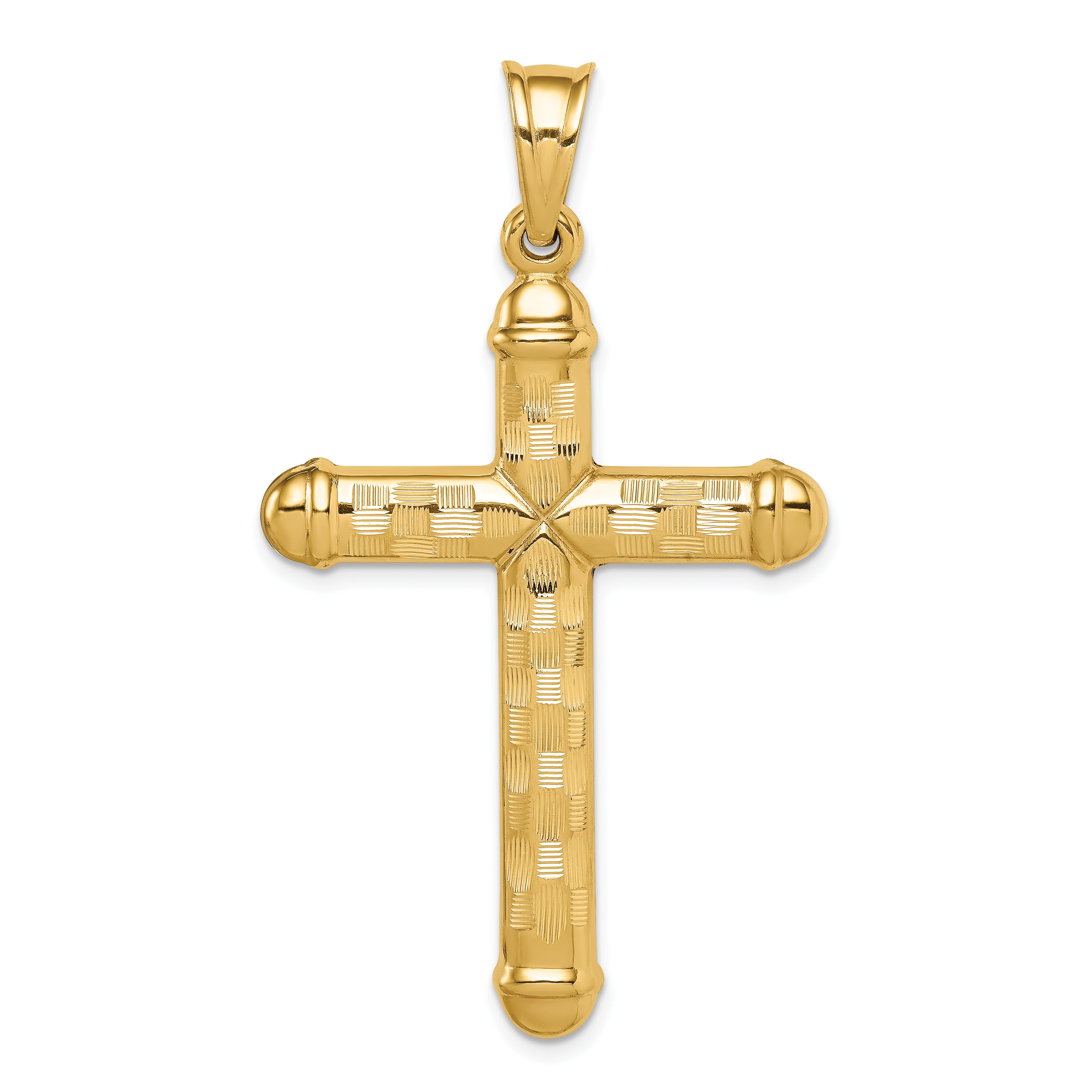14k Hollow Diamond-cut Cross Pendant
