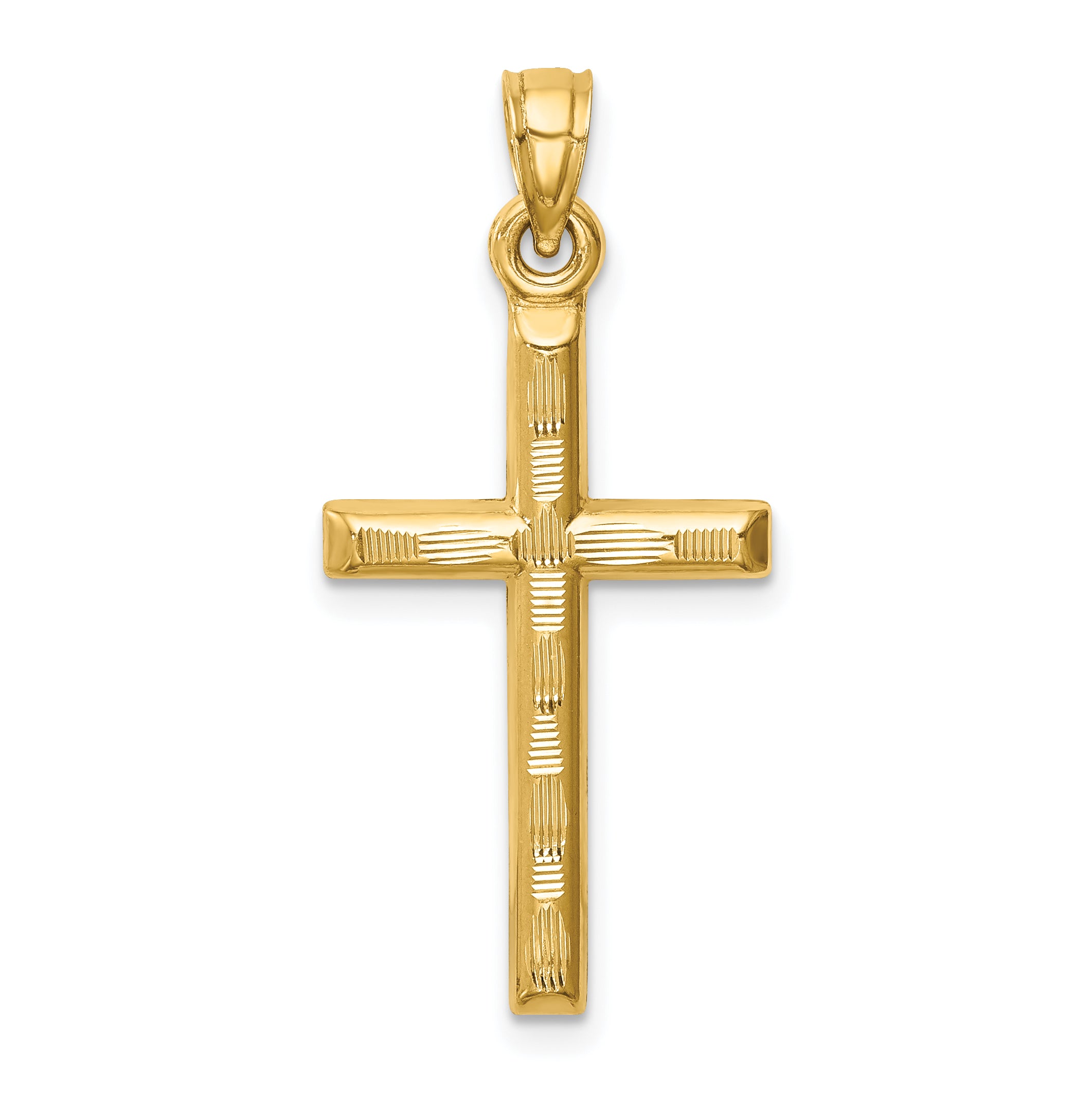 14k Hollow Diamond-cut Cross Pendant