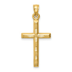 14k Hollow Diamond-cut Cross Pendant
