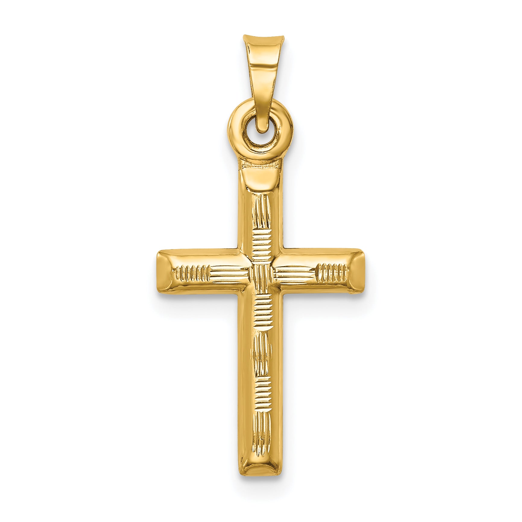 14k Hollow Diamond-cut Cross Pendant