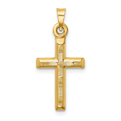 14k Hollow Diamond-cut Cross Pendant