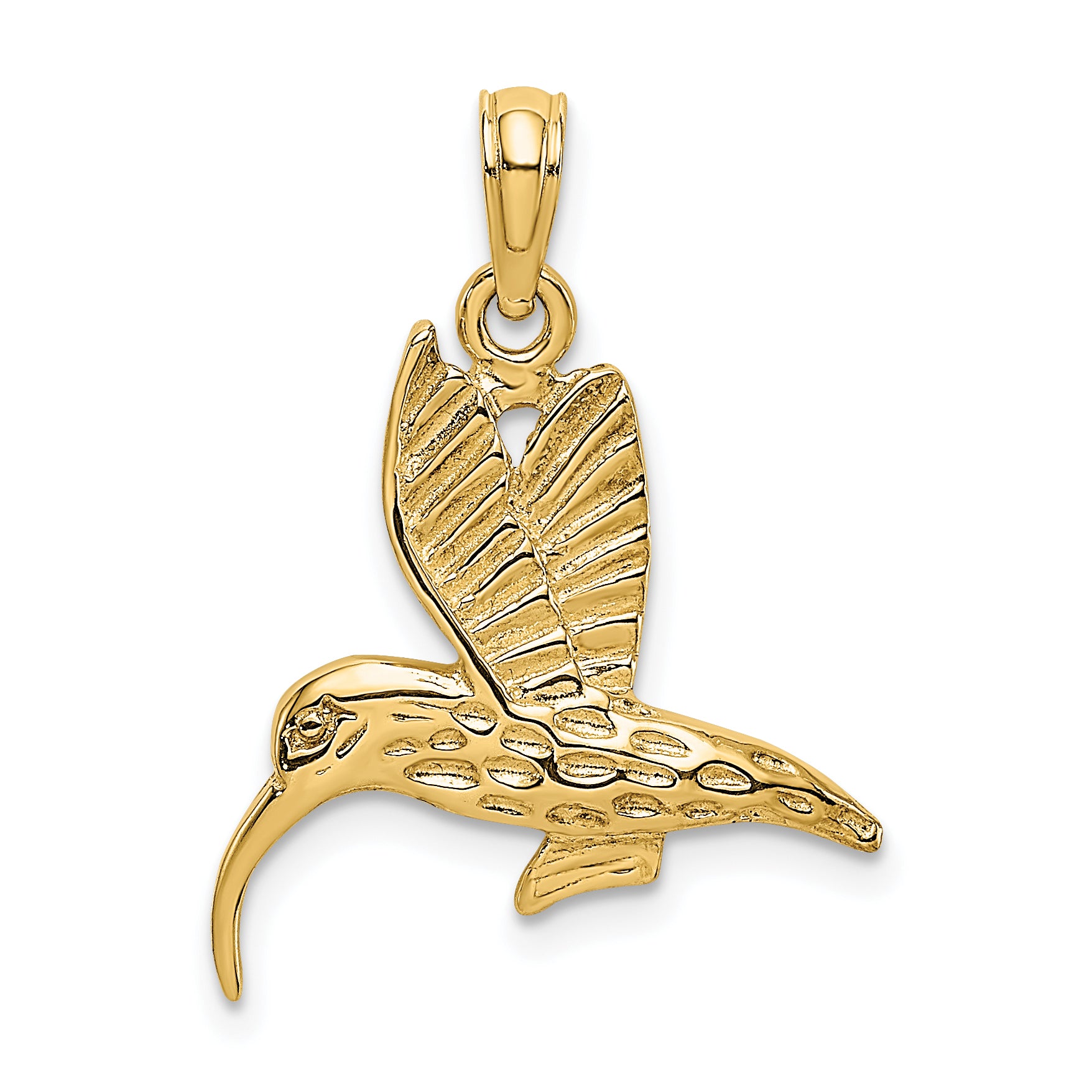 14K Textured Hummingbird Flying Charm