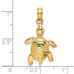 14K Polished Turtle with Textured Shell Charm