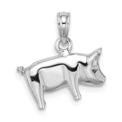 14K White Gold 3-D Polished Pig with Curly Tail Charm