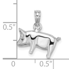 14K White Gold 3-D Polished Pig with Curly Tail Charm