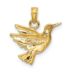 14K Engraved Hummingbird Charm