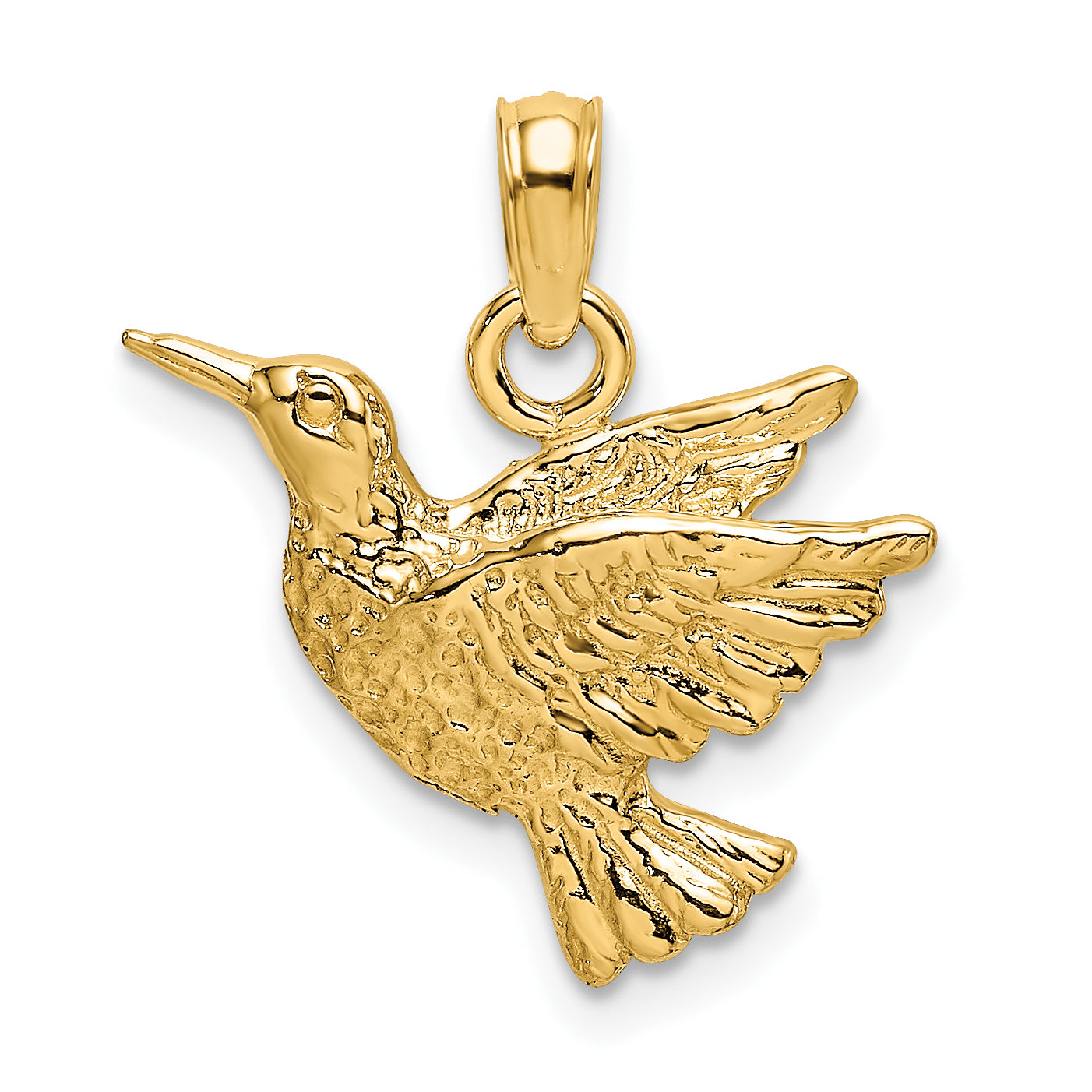 14K Engraved Hummingbird Charm