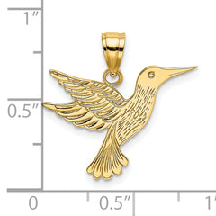14K Polished and Engraved Hummingbird Charm