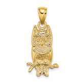 14K Textured Owl Charm