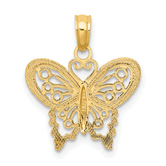 14K Polished and Textured Filigree Butterfly Charm