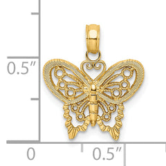 14K Polished and Textured Filigree Butterfly Charm