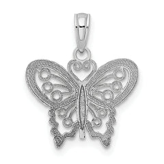 14K White Gold Polished and Beaded Butterfly Charm