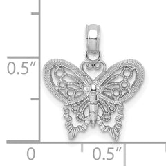 14K White Gold Polished and Beaded Butterfly Charm
