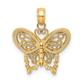 14K Polished and Textured Filigree Butterfly Charm