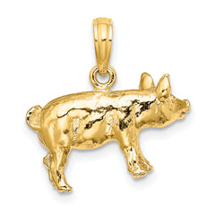 14K 3-D Textured Farm Pig Charm
