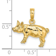 14K 3-D Textured Farm Pig Charm