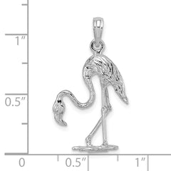 14K White Gold 3-D Textured Flamingo Charm