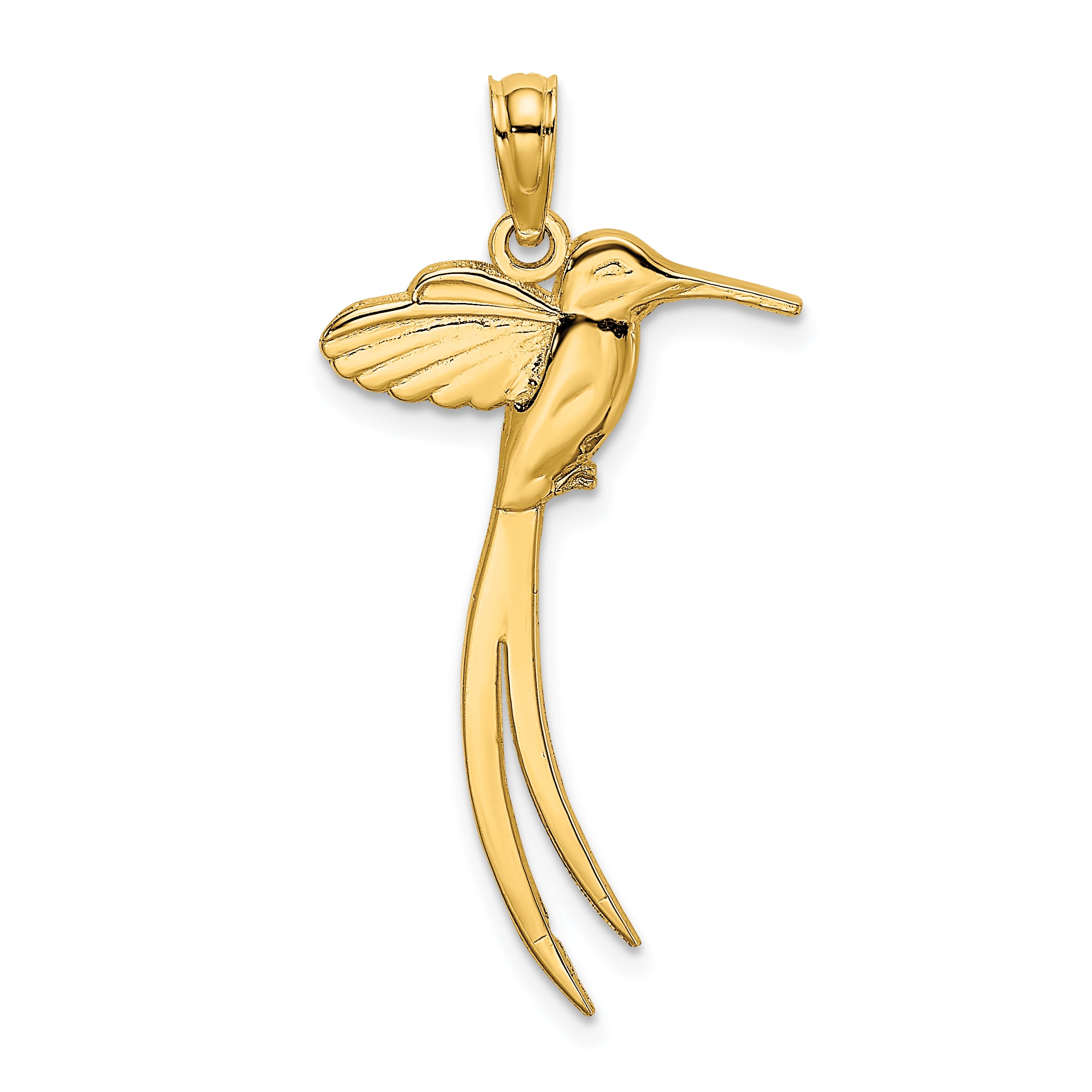 14K Polished Bird w/ Long Tail Charm