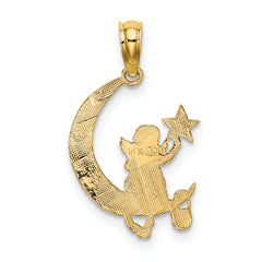 14K Angel Holding a Star on a Half Moon Charm